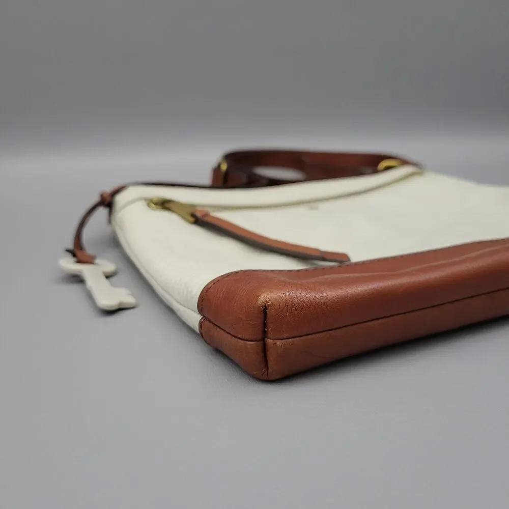 Fossil Fiona Crossbody Women's Purse Small Off White Brown Straps Key Vintage